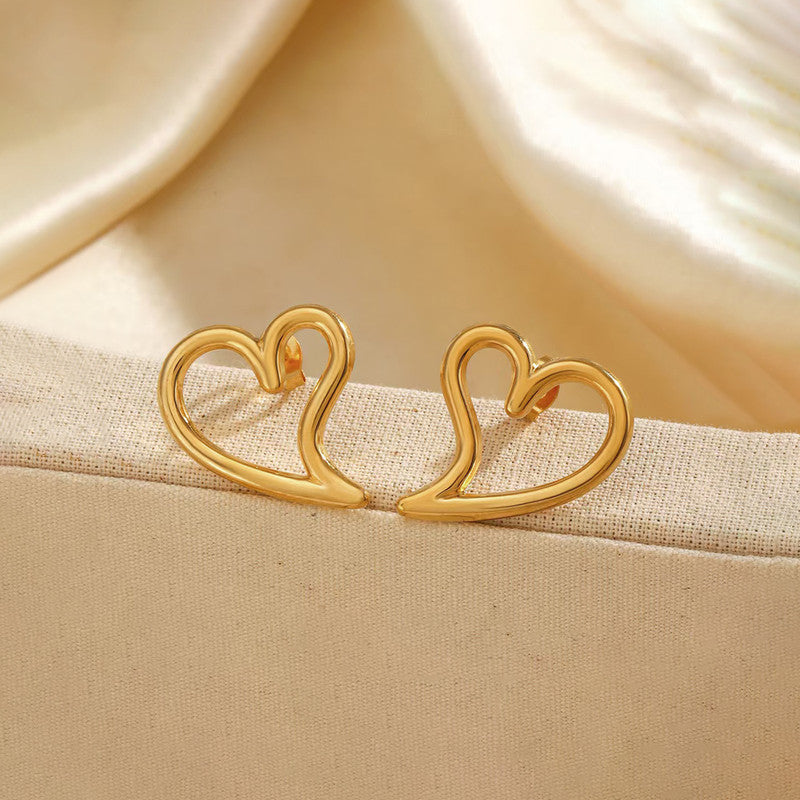Gold Plated Stainless Steel Anti Tarnish Heart Themed Stud Earrings
