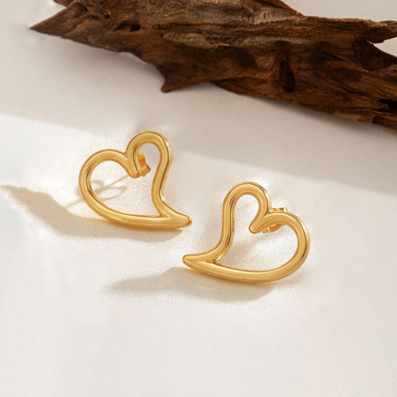 Gold Plated Stainless Steel Anti Tarnish Heart Themed Stud Earrings