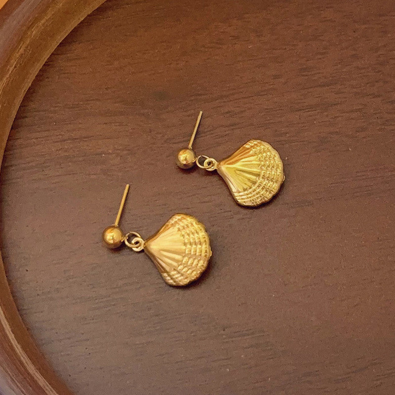 Gold Plated Stainless Steel Anti Tarnish Shell Themed Drop Earrings