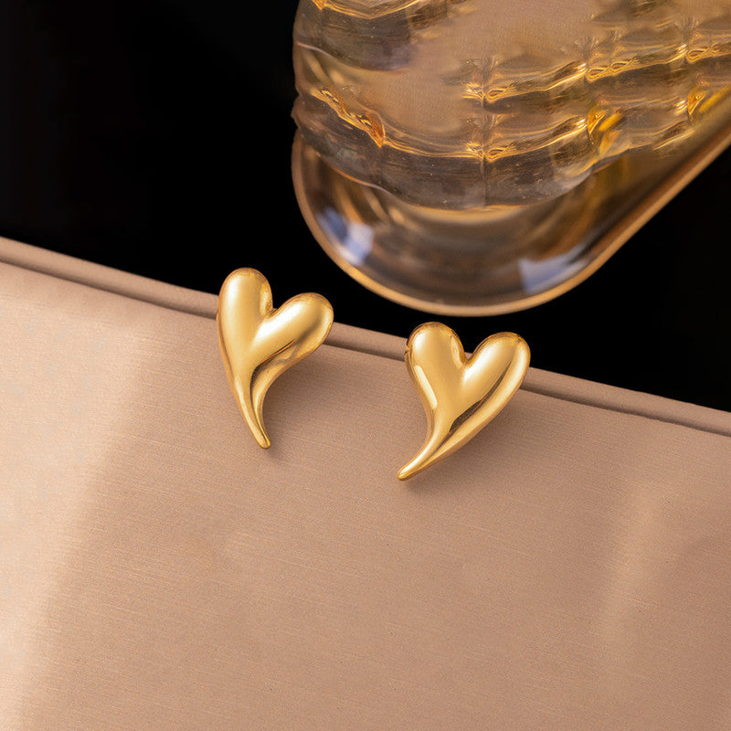 Gold Plated Stainless Steel Anti Tarnish Heart Themed Stud Earrings
