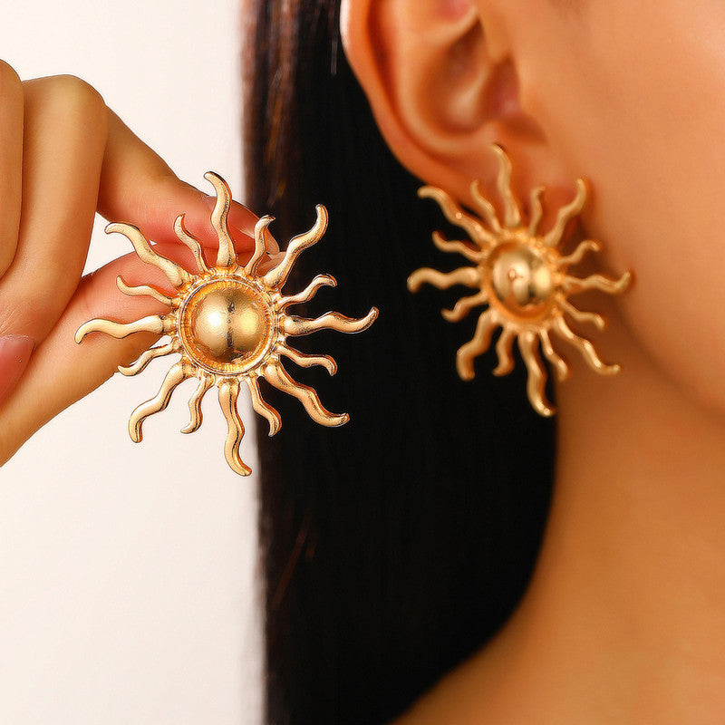 Gold Plated Stainless Steel Anti Tarnish Sun Shaped Stud Earrings