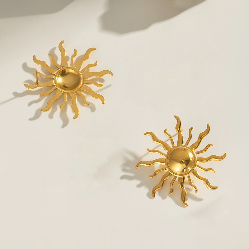 Gold Plated Stainless Steel Anti Tarnish Sun Shaped Stud Earrings