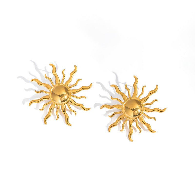 Gold Plated Stainless Steel Anti Tarnish Sun Shaped Stud Earrings