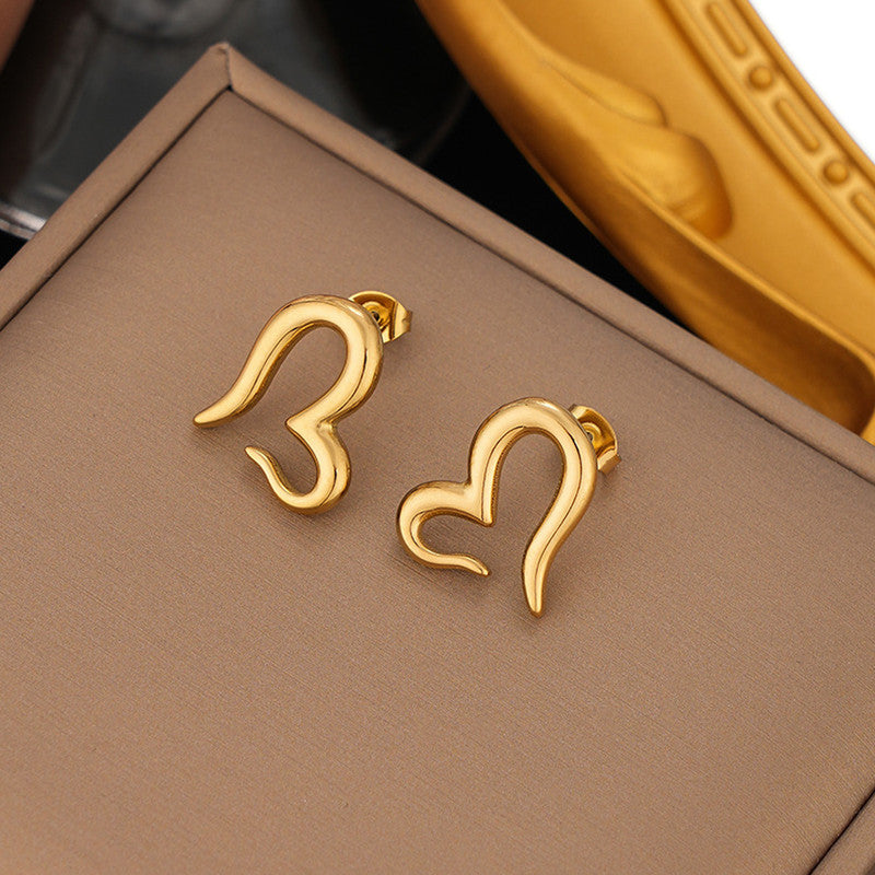 Gold Plated Stainless Steel Anti Tarnish Heart Themed Stud Earrings