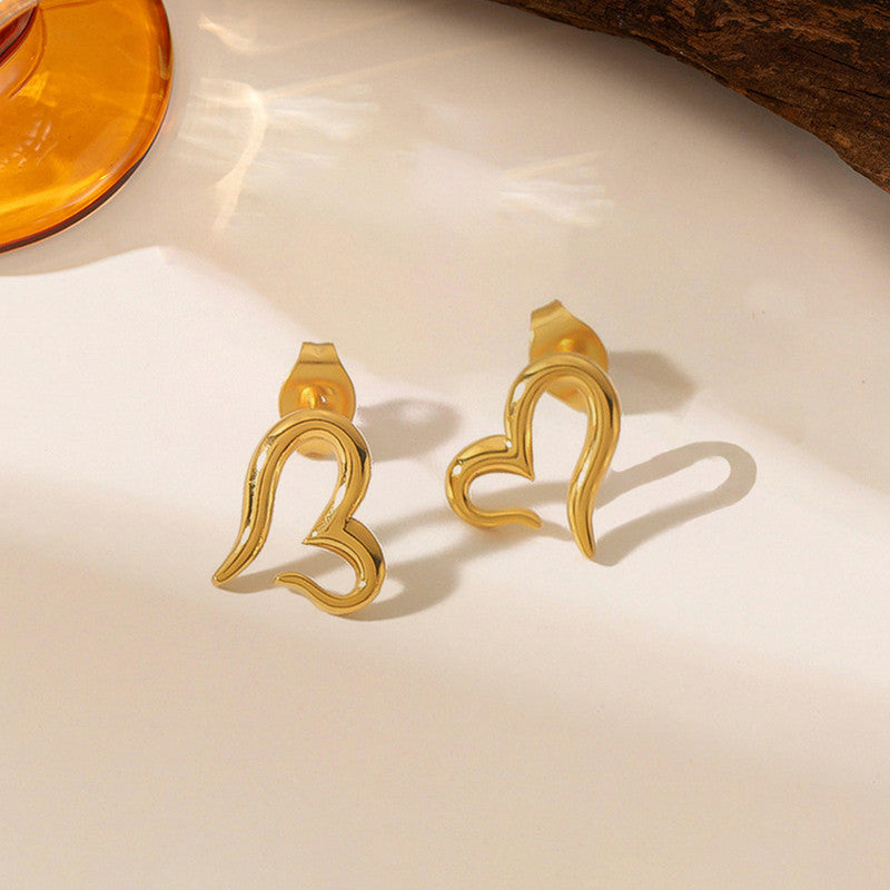 Gold Plated Stainless Steel Anti Tarnish Heart Themed Stud Earrings