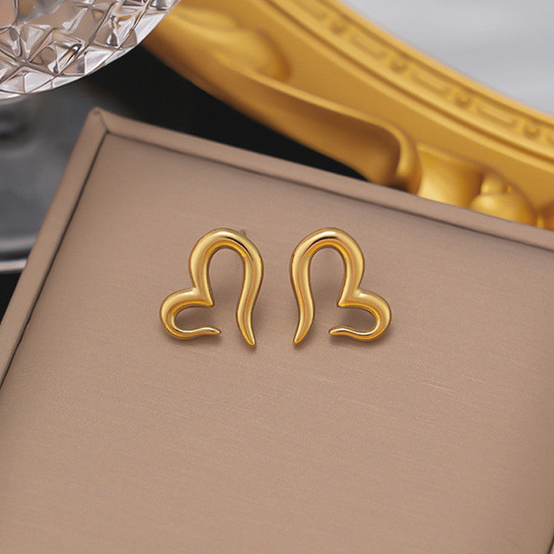 Gold Plated Stainless Steel Anti Tarnish Heart Themed Stud Earrings