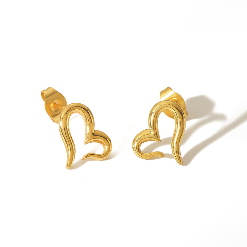 Gold Plated Stainless Steel Anti Tarnish Heart Themed Stud Earrings