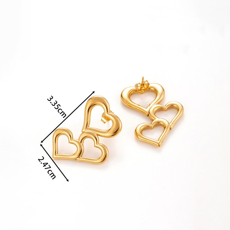 Gold Plated Stainless Steel Anti Tarnish Heart Themed Stud Earrings
