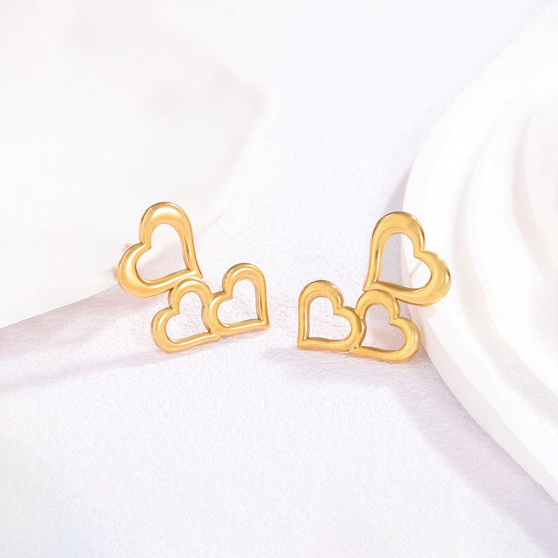 Gold Plated Stainless Steel Anti Tarnish Heart Themed Stud Earrings