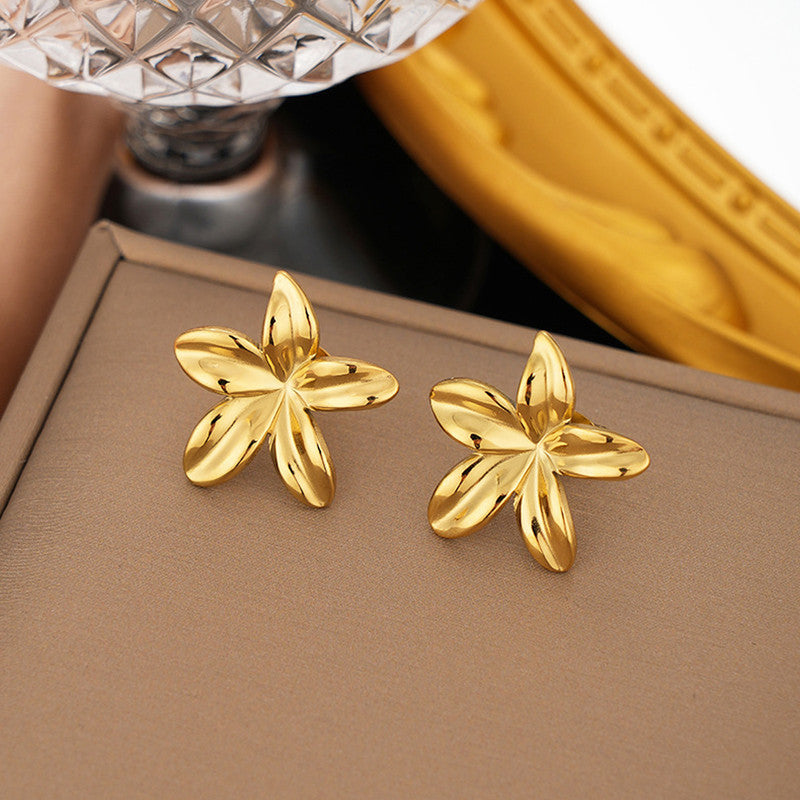 Gold Plated Stainless Steel Anti Tarnish Floral Themed Stud Earrings