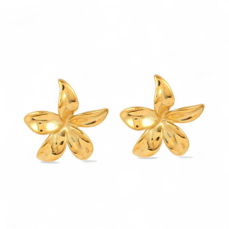 Gold Plated Stainless Steel Anti Tarnish Floral Themed Stud Earrings