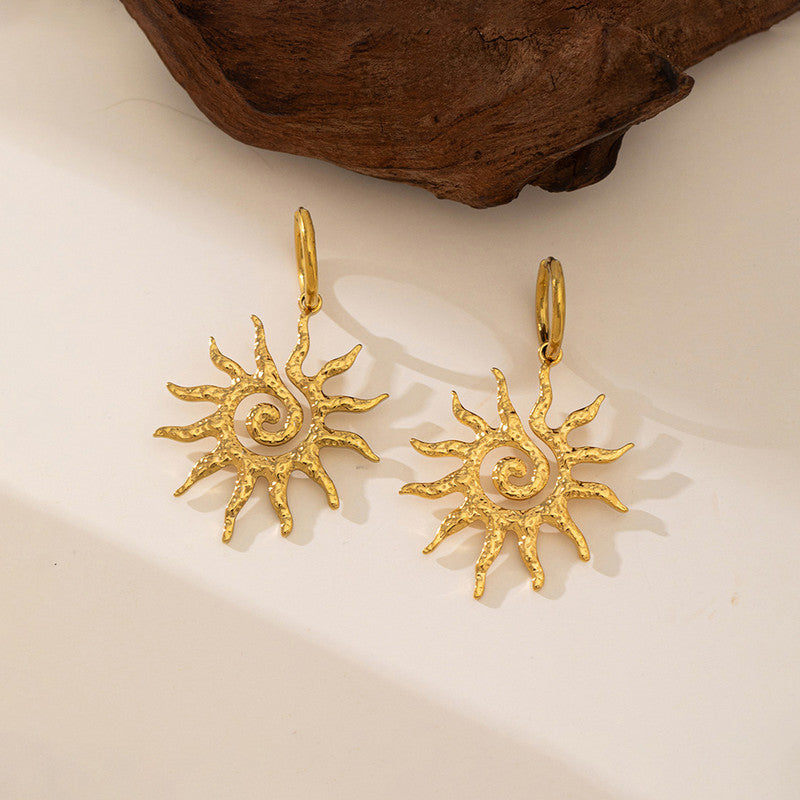 Gold Plated Stainless Steel Anti Tarnish Sun Shaped Stud Earrings