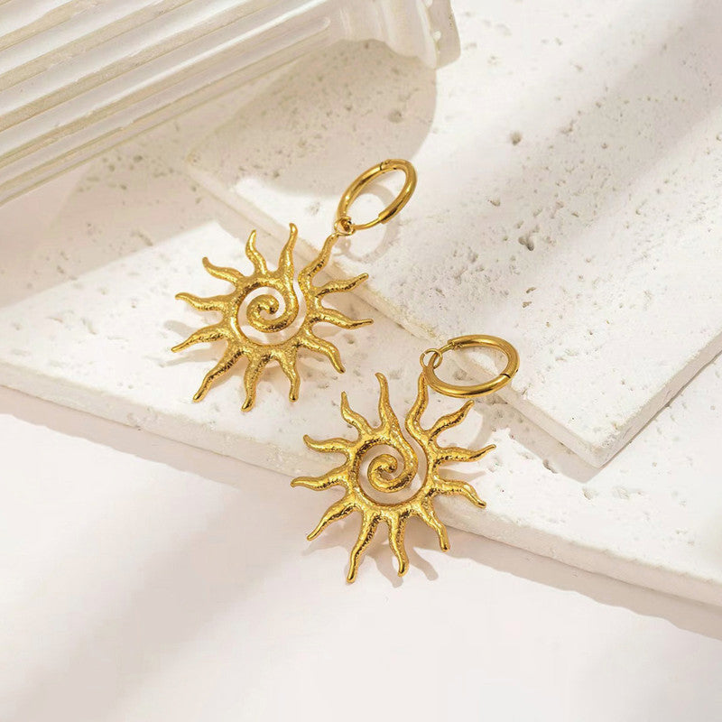 Gold Plated Stainless Steel Anti Tarnish Sun Shaped Stud Earrings