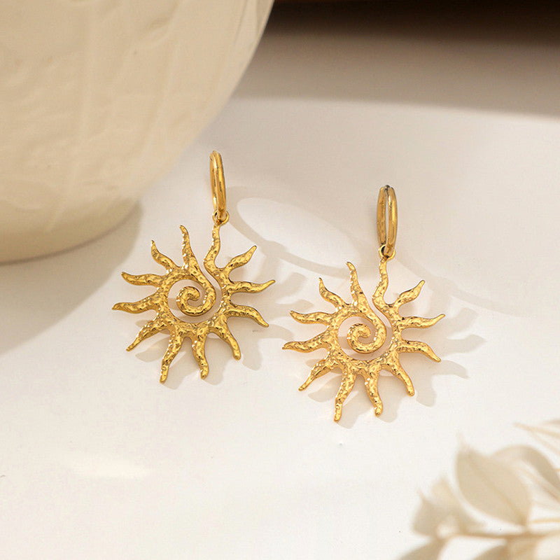 Gold Plated Stainless Steel Anti Tarnish Sun Shaped Stud Earrings