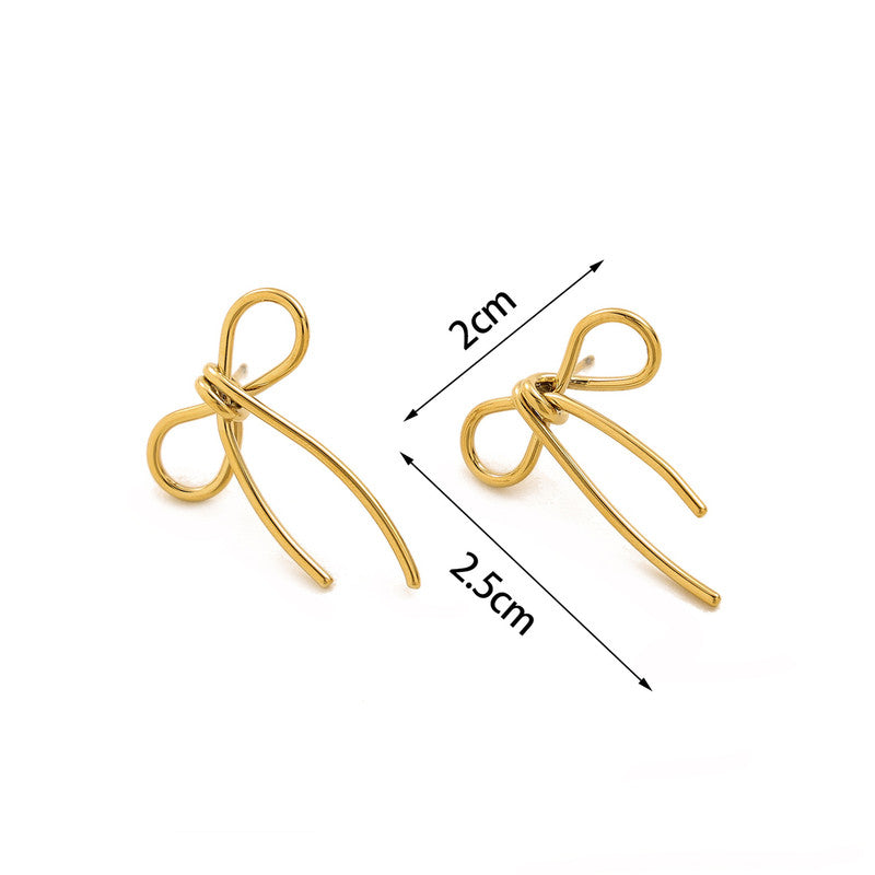 Gold Plated Stainless Steel Anti Tarnish Bow Themed Drop Earrings