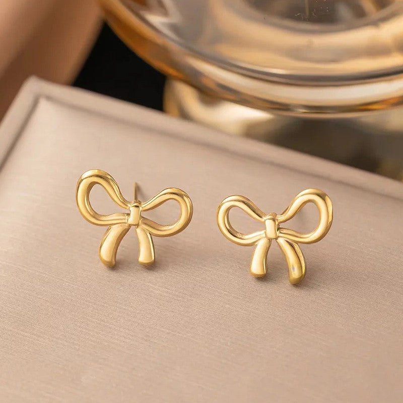 Gold Plated Anti Tarnish Bow Themed Stud Earrings