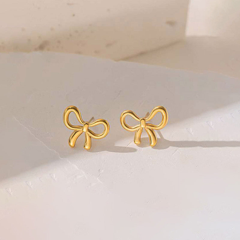 Gold Plated Anti Tarnish Bow Themed Stud Earrings