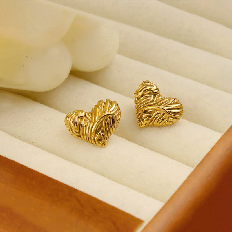 Gold-Plated Anti Tarnish Stainless Steel Heart Themed Stud Earrings