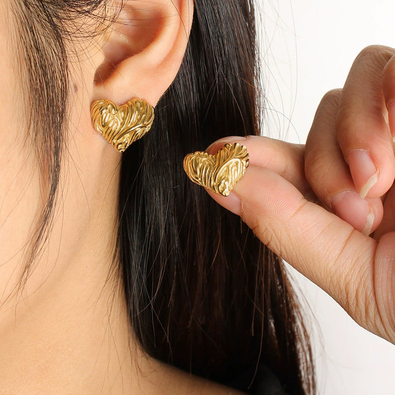 Gold-Plated Anti Tarnish Stainless Steel Heart Themed Stud Earrings