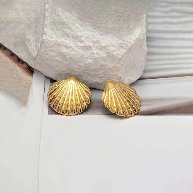 Gold-Plated Anti Tarnish Stainless Steel Shell Shaped Stud Earrings