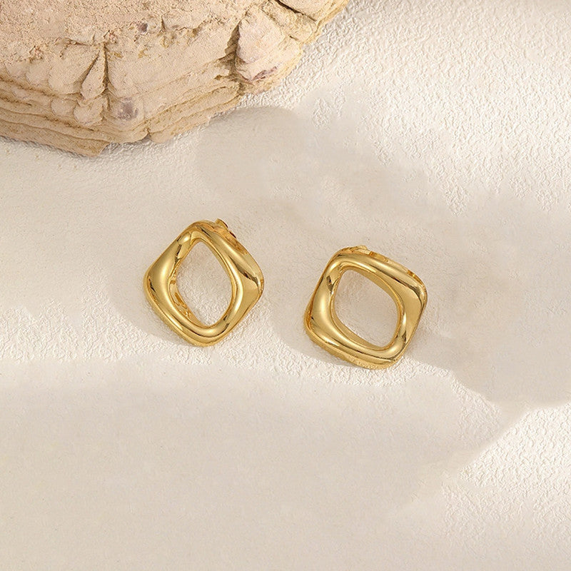 Gold-Plated Anti Tarnish Stainless Steel Square Shaped Stud Earrings