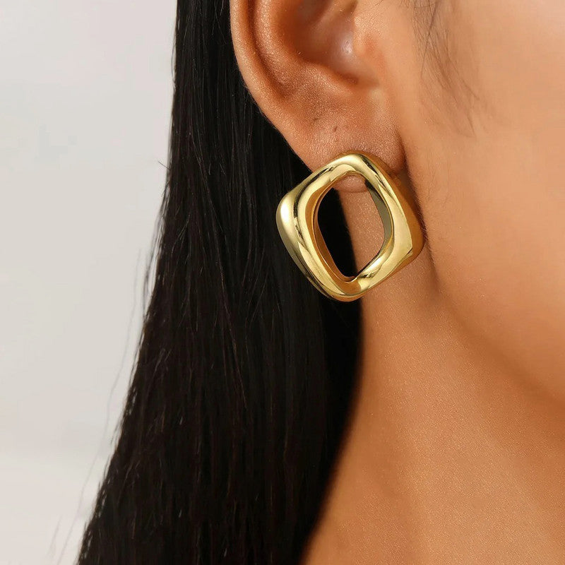 Gold-Plated Anti Tarnish Stainless Steel Square Shaped Stud Earrings