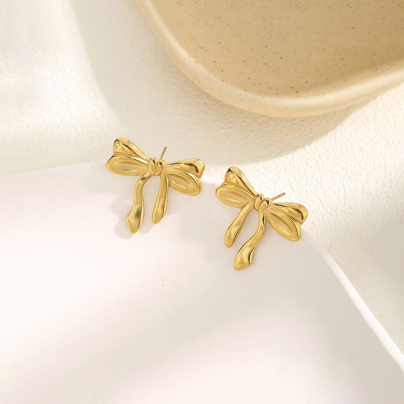 Gold-Plated Anti Tarnish Stainless Steel Bow Themed Earrings