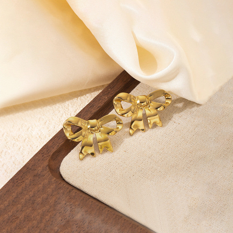 Gold-Plated Anti Tarnish Stainless Steel Bow Themed Earrings