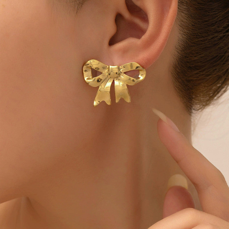 Gold-Plated Anti Tarnish Stainless Steel Bow Themed Earrings