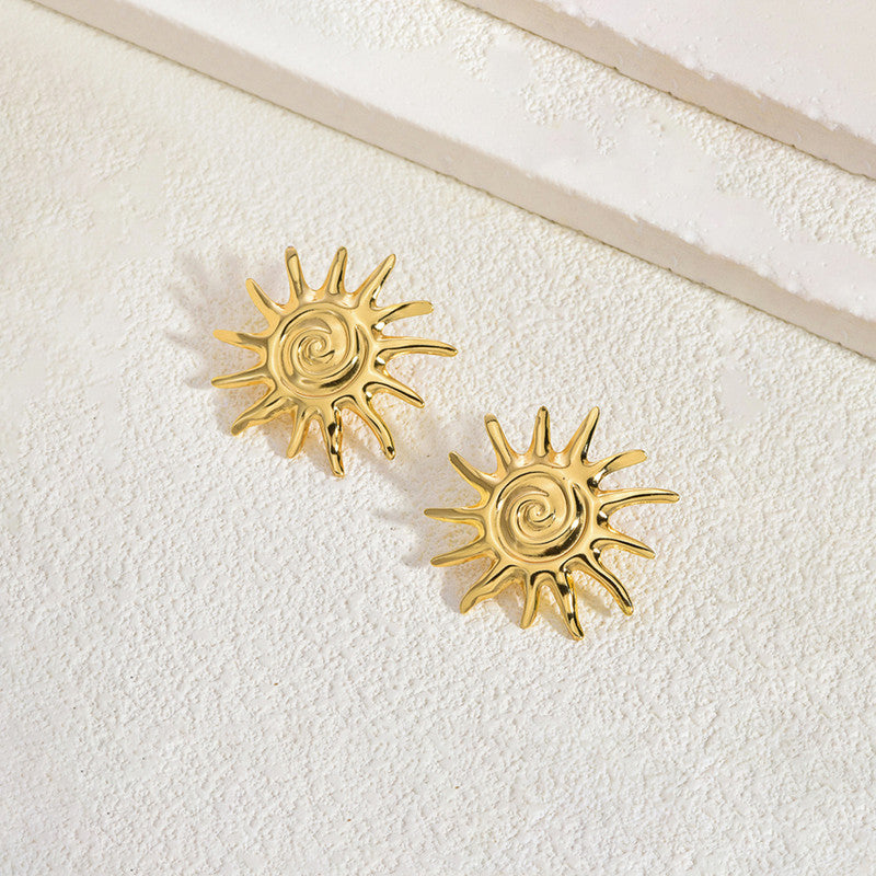 Gold-Plated Anti Tarnish Stainless Steel Sun Shaped Stud Earrings
