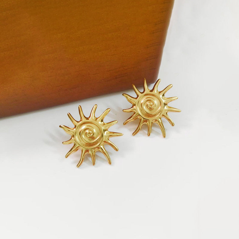 Gold-Plated Anti Tarnish Stainless Steel Sun Shaped Stud Earrings