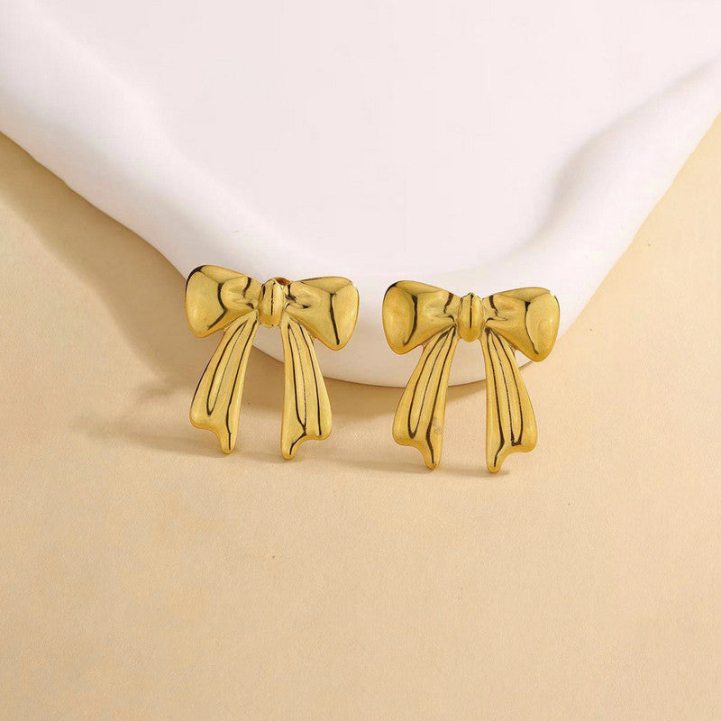 Gold-Plated Anti Tarnish Stainless Steel Bow Themed Earrings