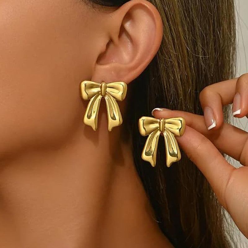 Gold-Plated Anti Tarnish Stainless Steel Bow Themed Earrings