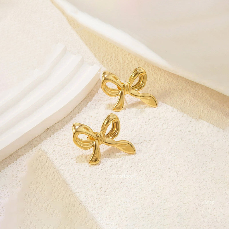 Gold-Plated Anti Tarnish Stainless Steel Bow Themed Earrings