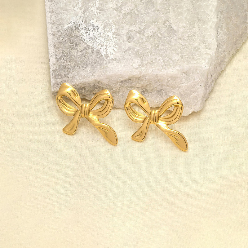 Gold-Plated Anti Tarnish Stainless Steel Bow Themed Earrings