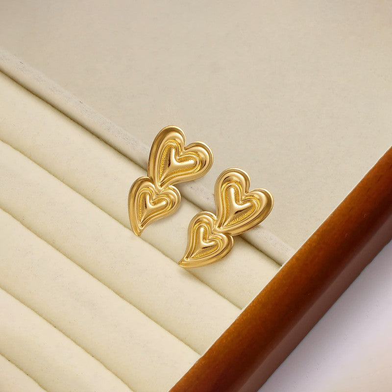 Gold-Plated Anti Tarnish Stainless Steel Heart Themed Earrings