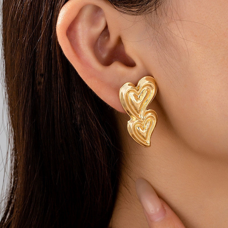 Gold-Plated Anti Tarnish Stainless Steel Heart Themed Earrings