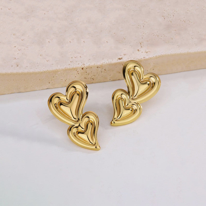 Gold-Plated Anti Tarnish Stainless Steel Heart Themed Earrings