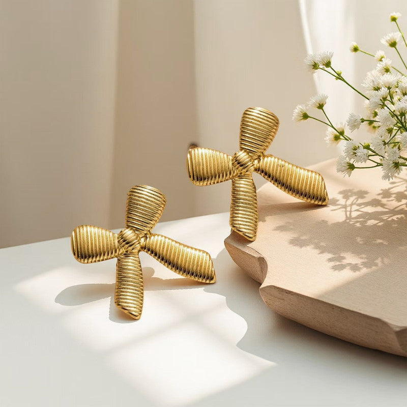 Gold-Plated Anti Tarnish Stainless Steel Bow Themed Earrings