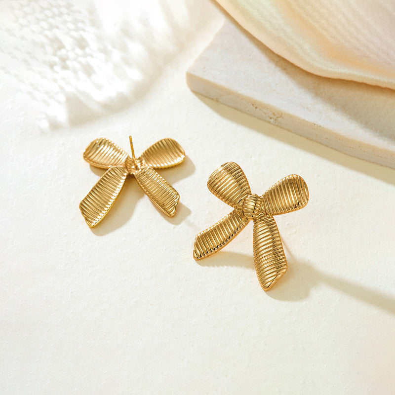 Gold-Plated Anti Tarnish Stainless Steel Bow Themed Earrings