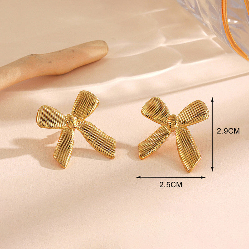 Gold-Plated Anti Tarnish Stainless Steel Bow Themed Earrings