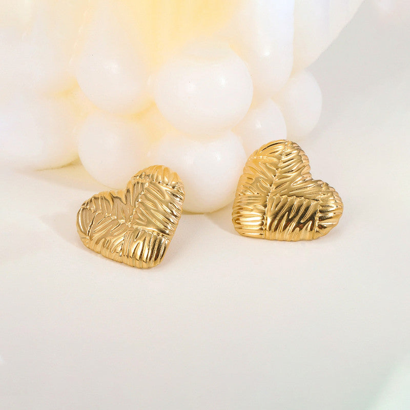 Gold-Plated Anti Tarnish Stainless Steel Heart Themed Stud Earrings