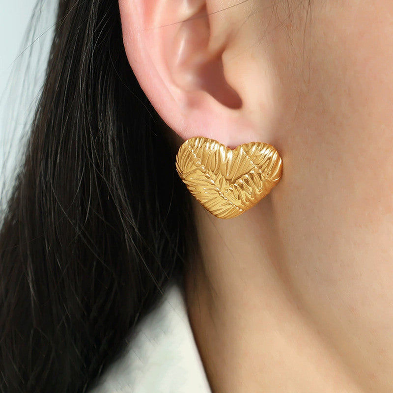 Gold-Plated Anti Tarnish Stainless Steel Heart Themed Stud Earrings