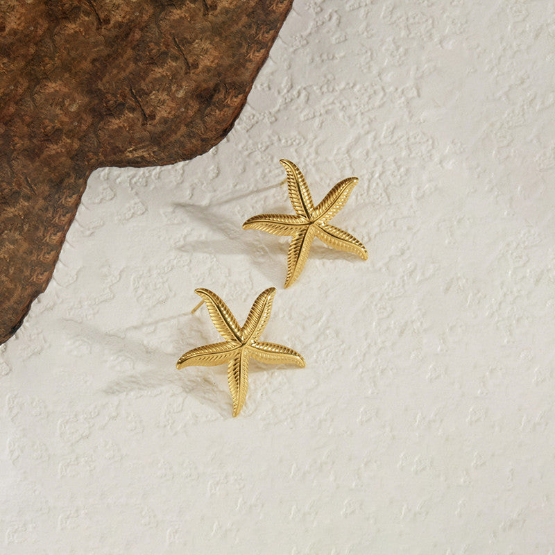 Gold-Plated Anti Tarnish Stainless Steel Star Shaped Stud Earrings