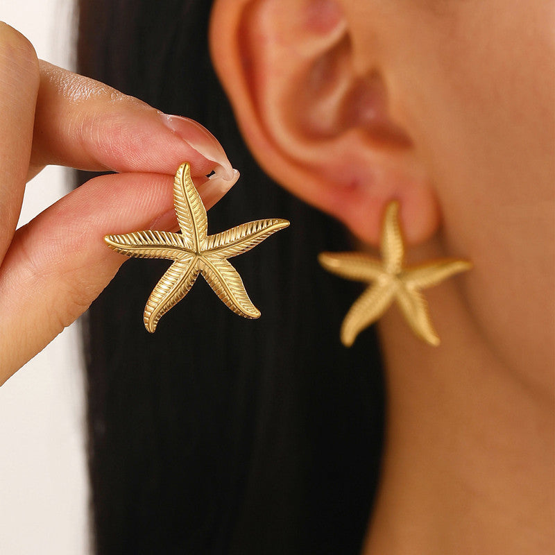 Gold-Plated Anti Tarnish Stainless Steel Star Shaped Stud Earrings