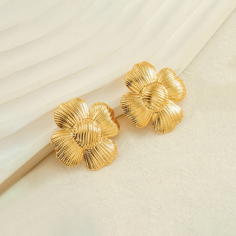 Gold-Plated Anti Tarnish Stainless Steel Floral themed Stud Earrings
