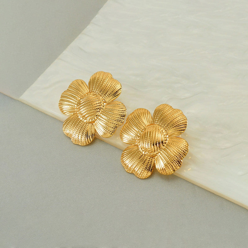 Gold-Plated Anti Tarnish Stainless Steel Floral themed Stud Earrings