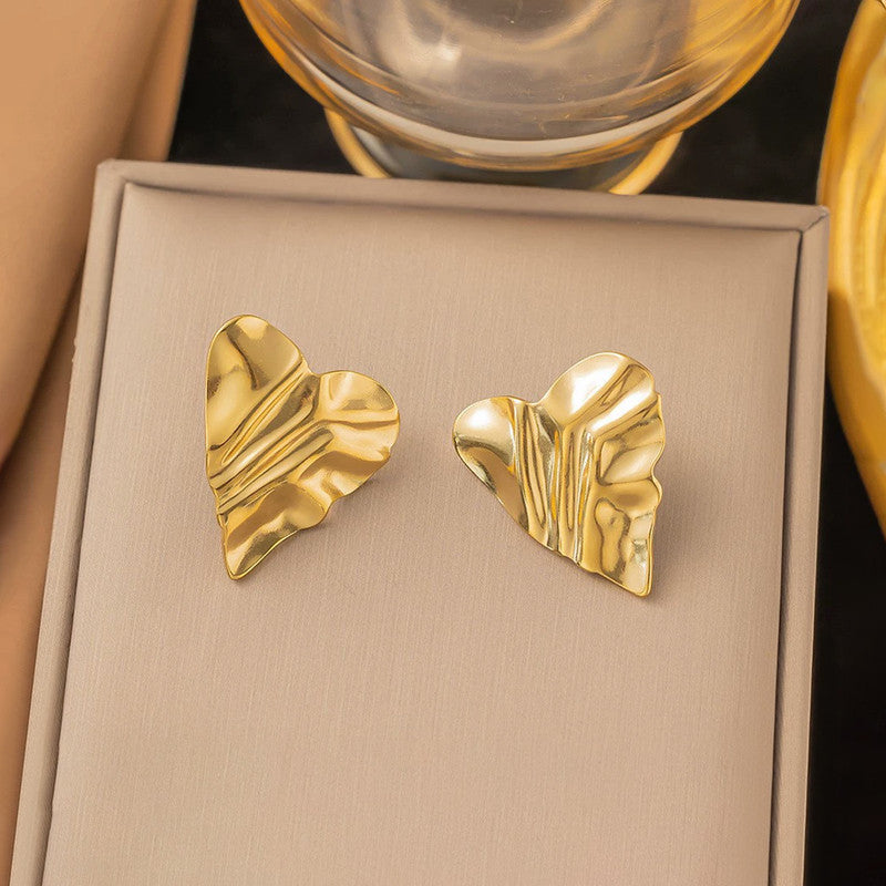 Gold-Plated Anti Tarnish Stainless Steel Heart Themed Stud Earrings