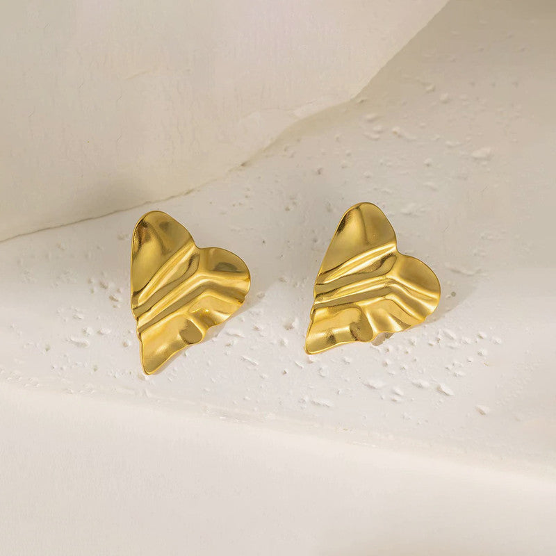 Gold-Plated Anti Tarnish Stainless Steel Heart Themed Stud Earrings
