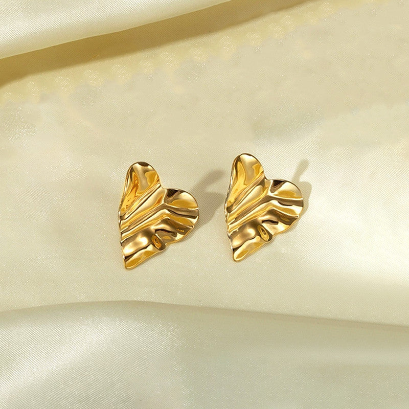 Gold-Plated Anti Tarnish Stainless Steel Heart Themed Stud Earrings